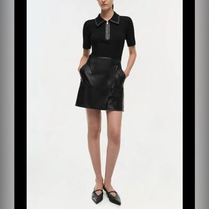 Jonathan Simkhai Ettalyn Mini Dress Women’s Size Small Knit Ribbed Leather Black